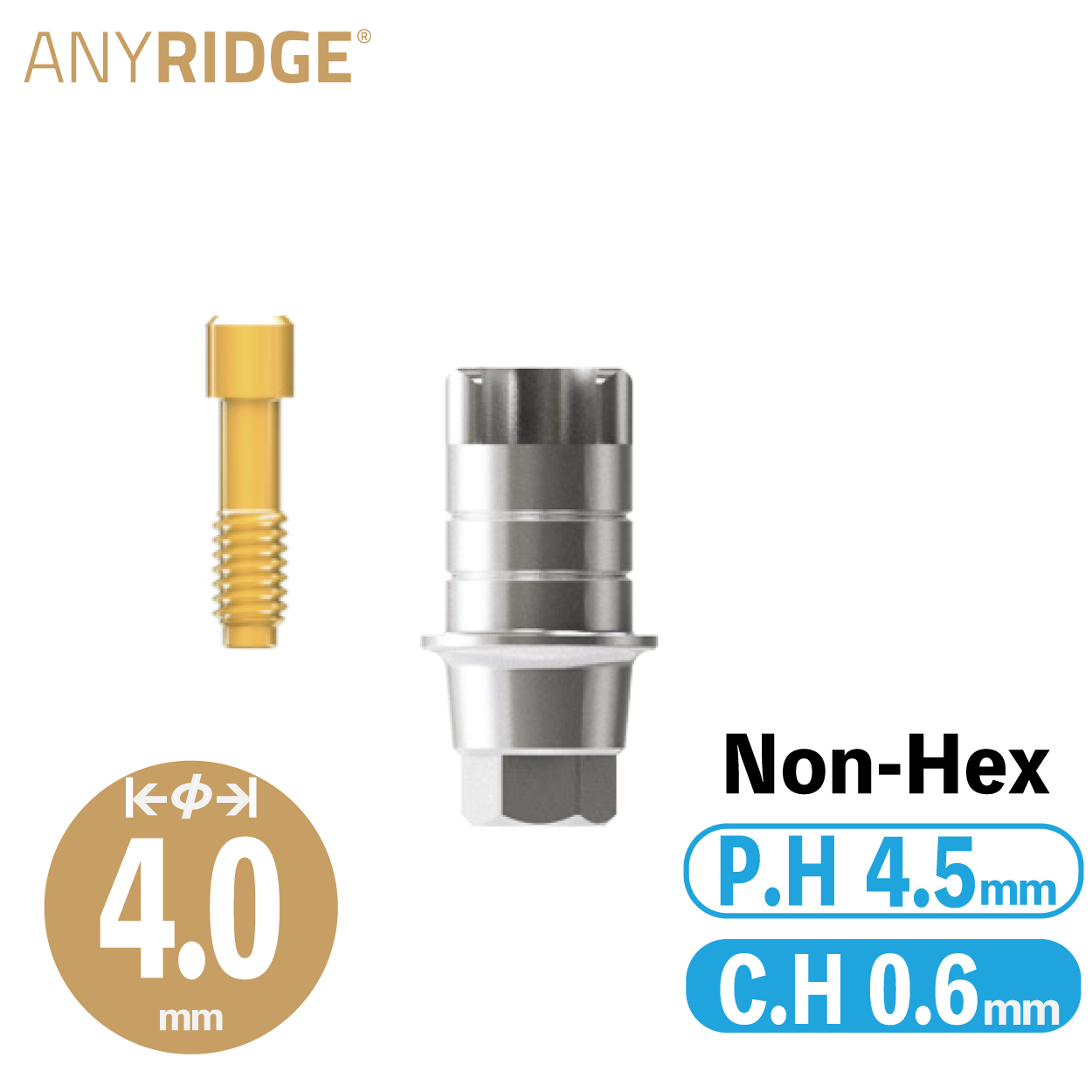 ZrGEN Abutment [AR] Ø4/ C.H=0.6/ P.H=4.5/ Non-Hex