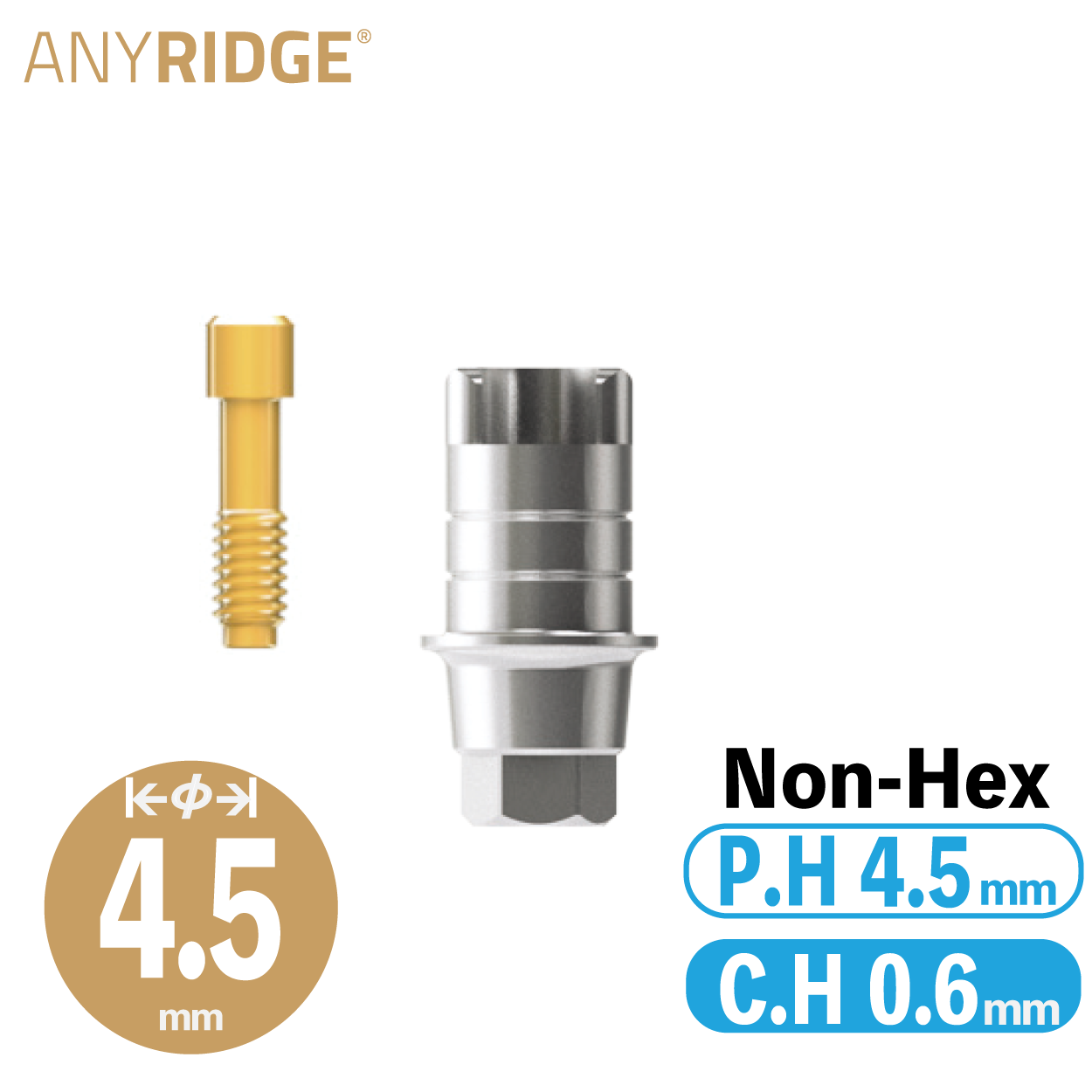 ZrGEN Abutment [AR] Ø4.4/ C.H=0.6/ P.H=4.5/ Non-Hex