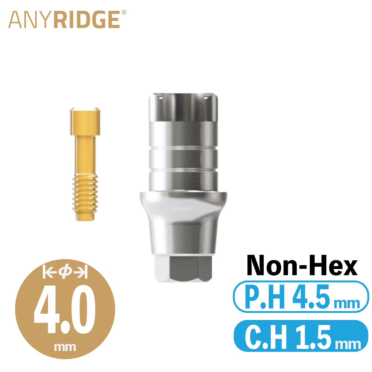 ZrGEN Abutment [AR] φ4/ C.H=1.5/ P.H=4.5/ Non-Hex