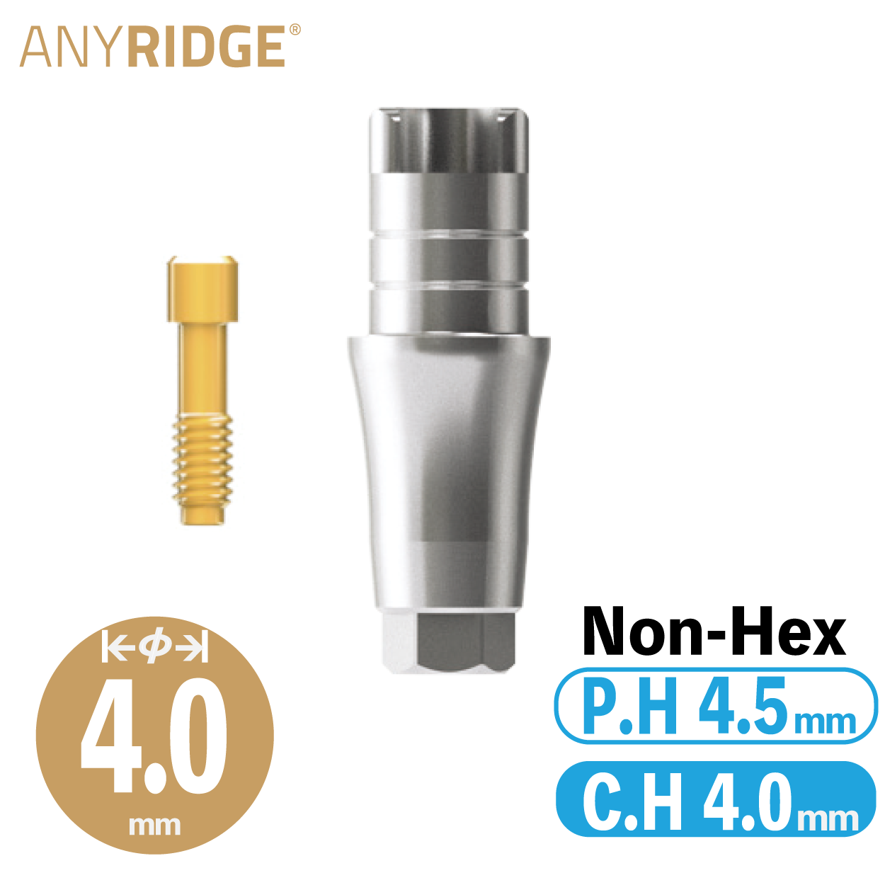 ZrGEN Abutment [AR]　φ4/ C.H=4/ P.H=4.5/ Non-Hex