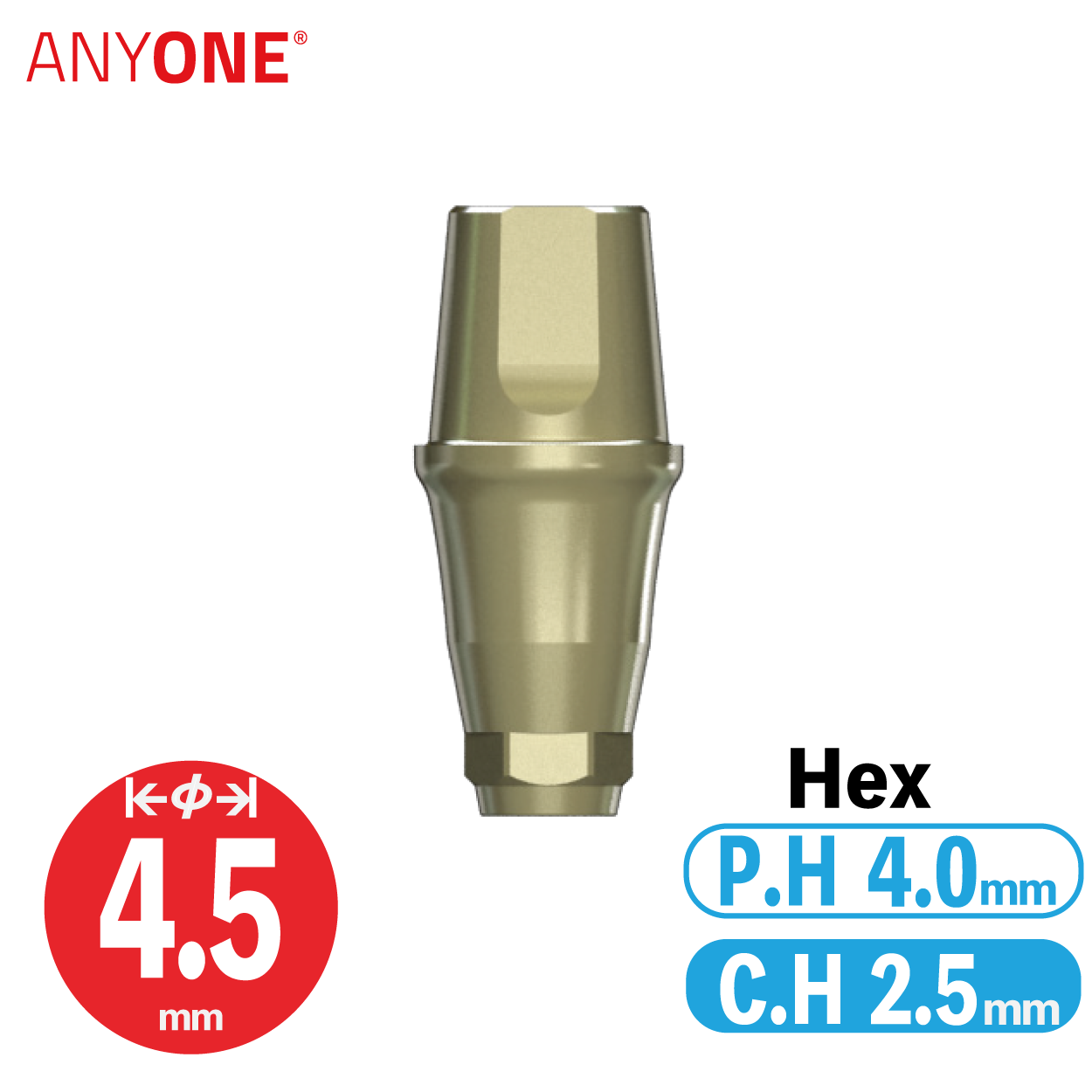 EZ Post Abutment [AO] φ4.5/ C.H=2.5/ P.H=4/ Hex