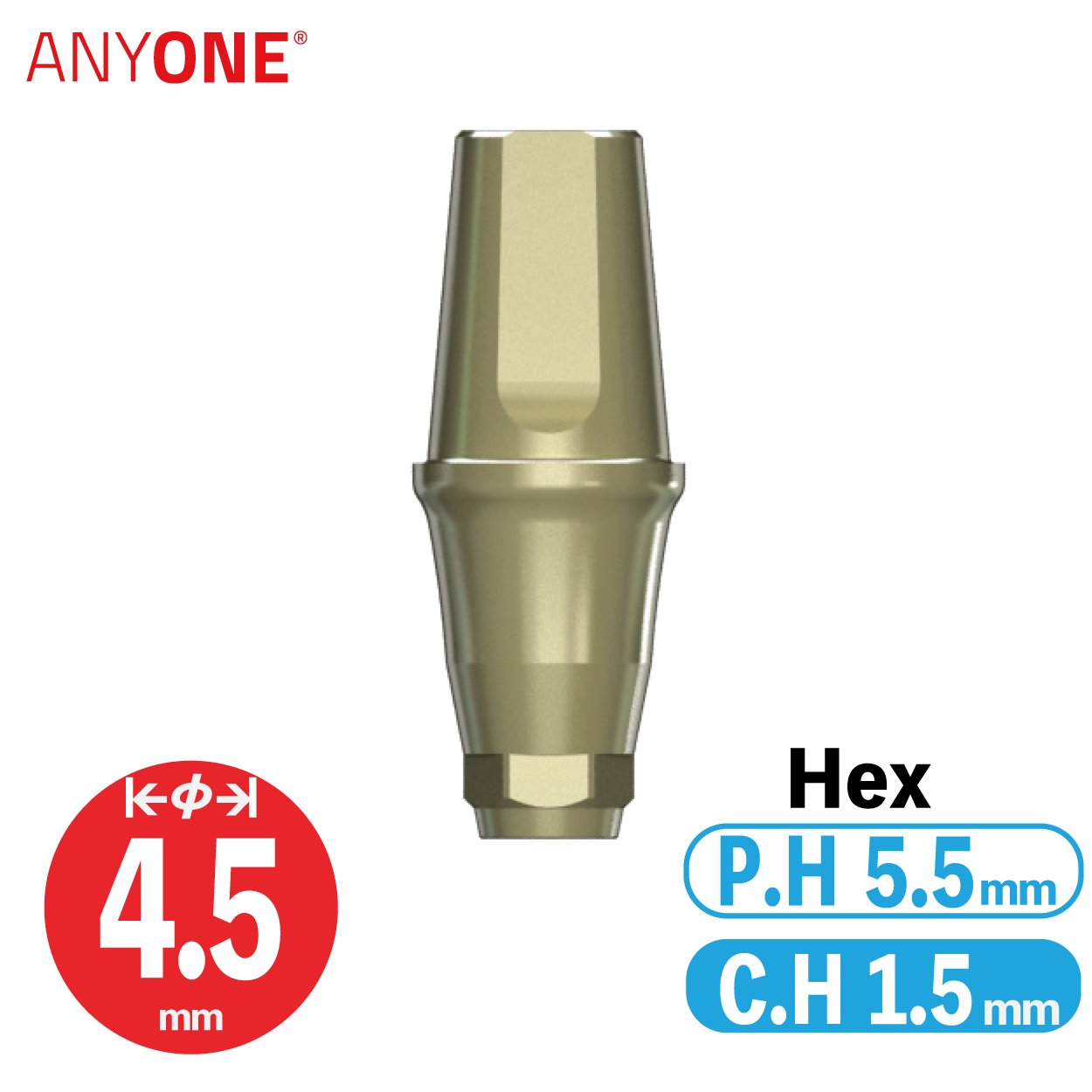 EZ Post Abutment [AO]　Ø4.5/ C.H=1.5/ P.H=5.5/ Hex