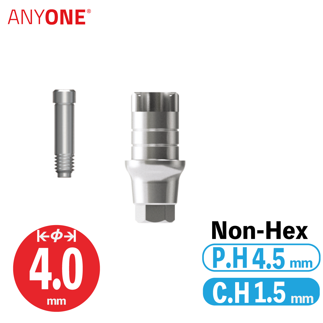 ZrGEN Abutment [AO]　Ø4/ C.H=1.5/ P.H=4.5/ Non-Hex