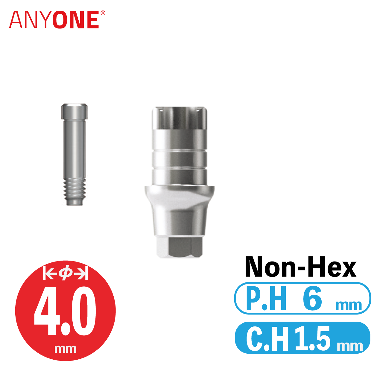 ZrGEN Abutment [AO]　φ4/ C.H=1.5/ P.H=6/ Non-Hex