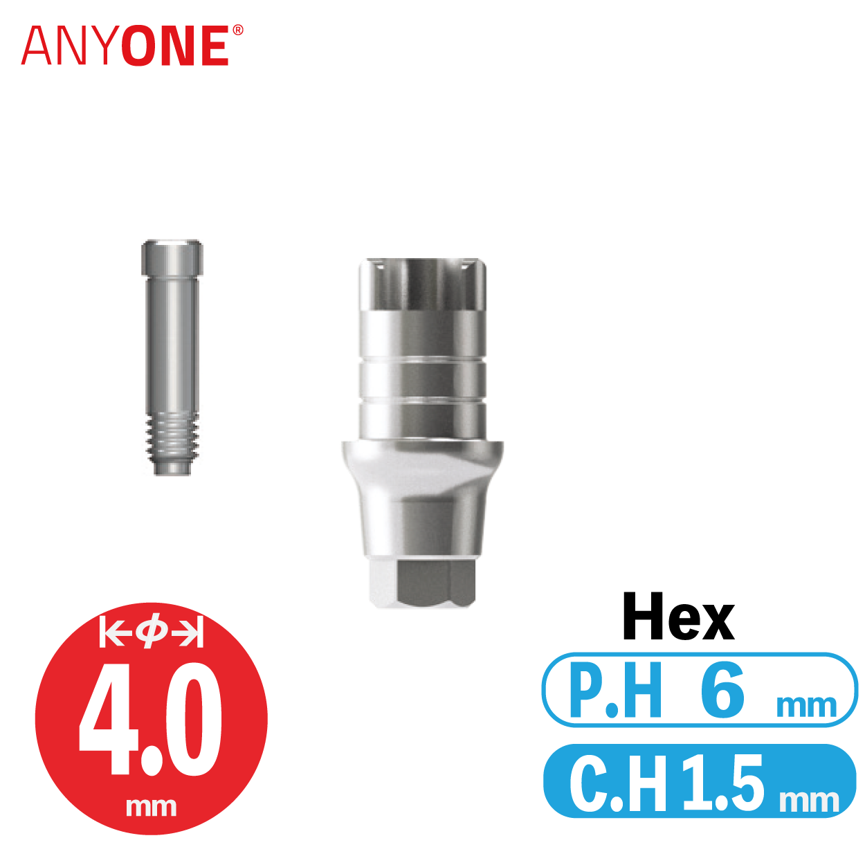 ZrGEN Abutment [AO]　Ø4/ C.H=1.5/ P.H=6/ Hex