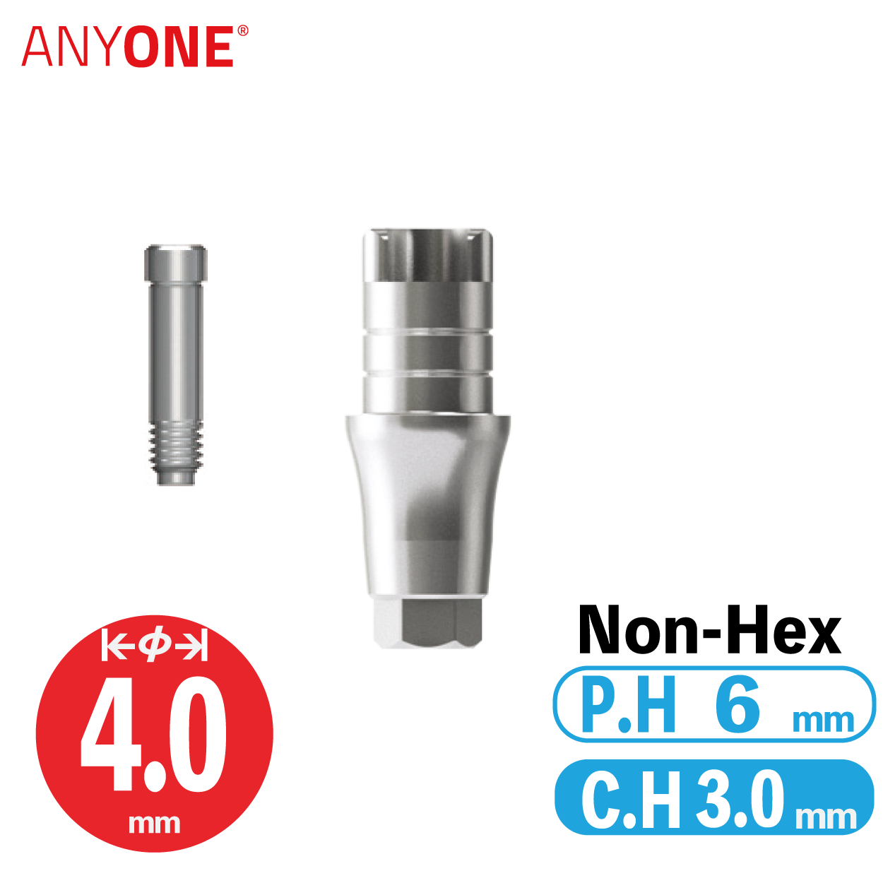 ZrGEN Abutment [AO]　φ4/ C.H=3/ P.H=6/ Non-Hex