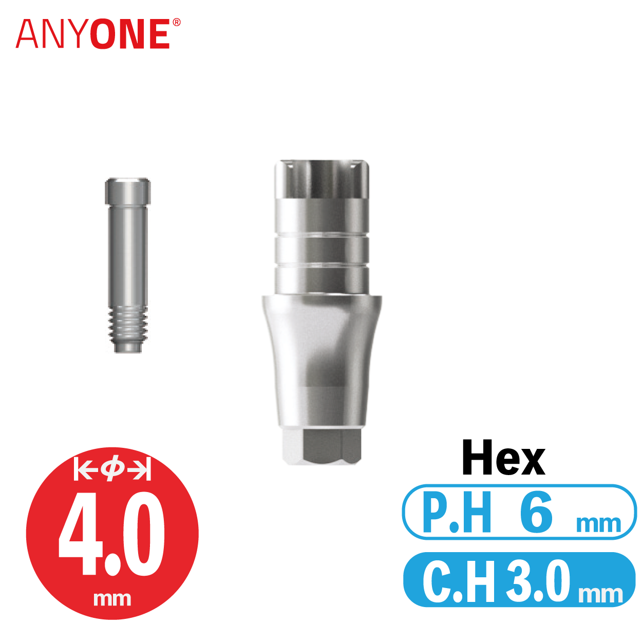 ZrGEN Abutment [AO]　Ø4/ C.H=3/ P.H=6/ Hex