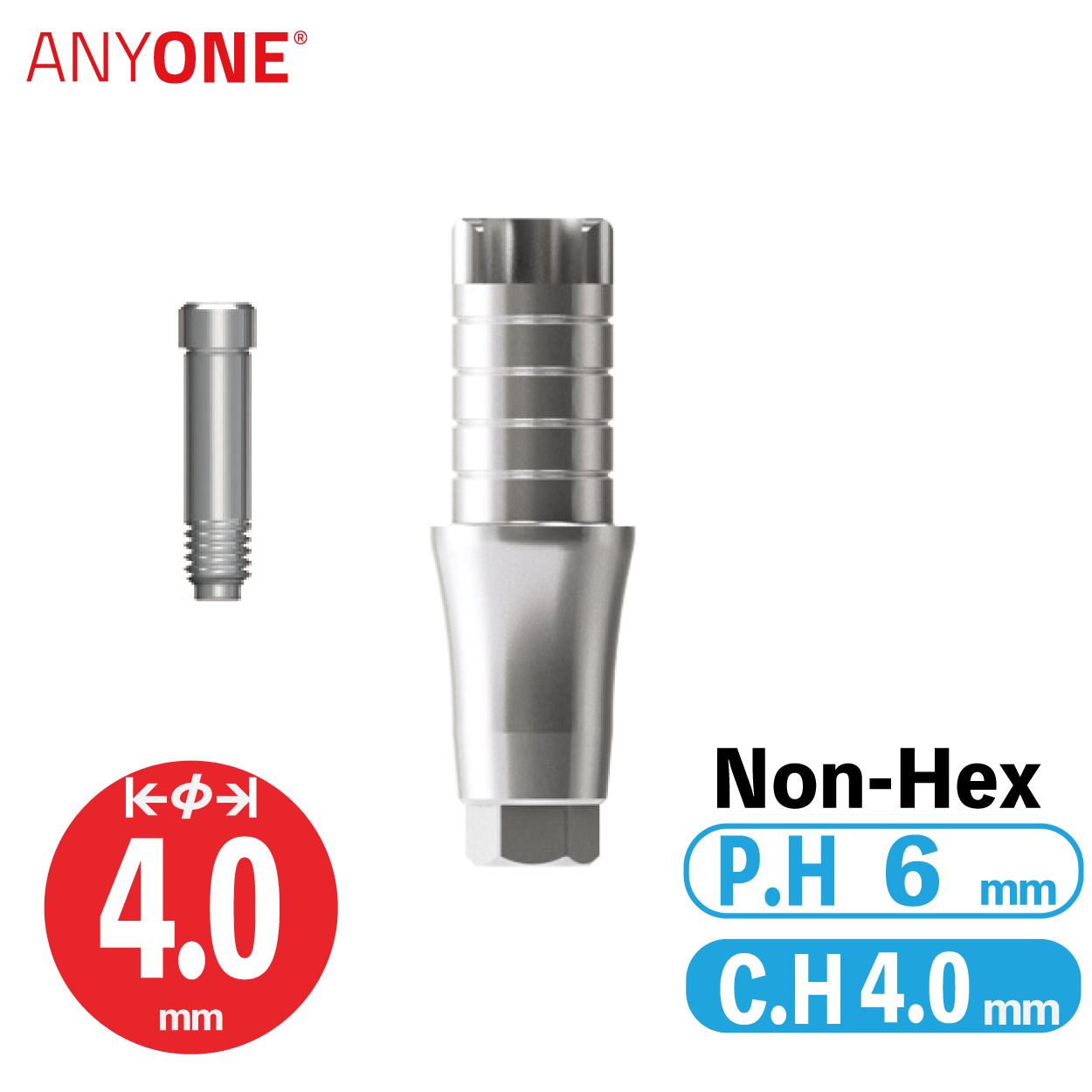 ZrGEN Abutment [AO]　φ4/ C.H=4/ P.H=6/ Non-Hex