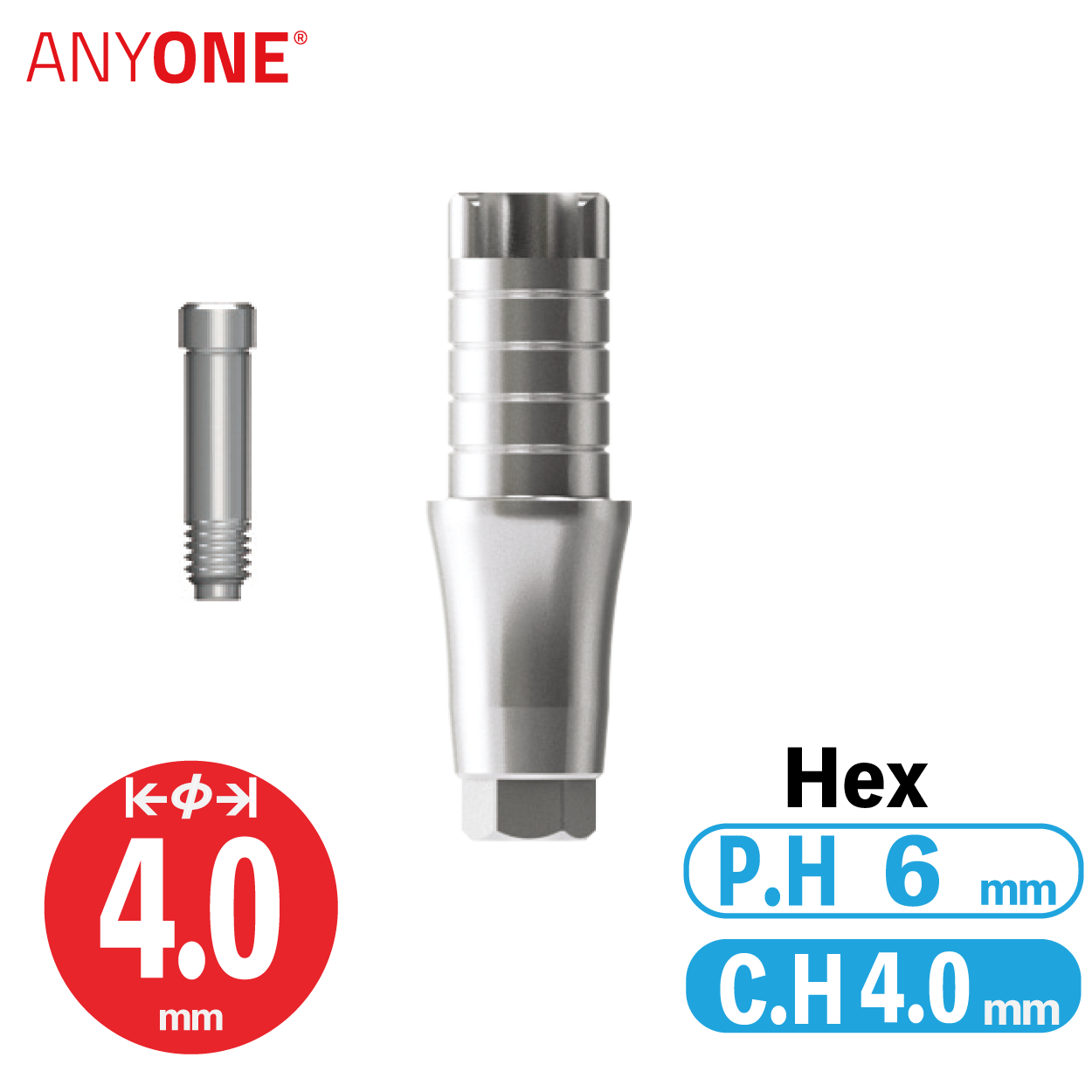 ZrGEN Abutment [AO]　φ4/ C.H=4/ P.H=6/ Hex