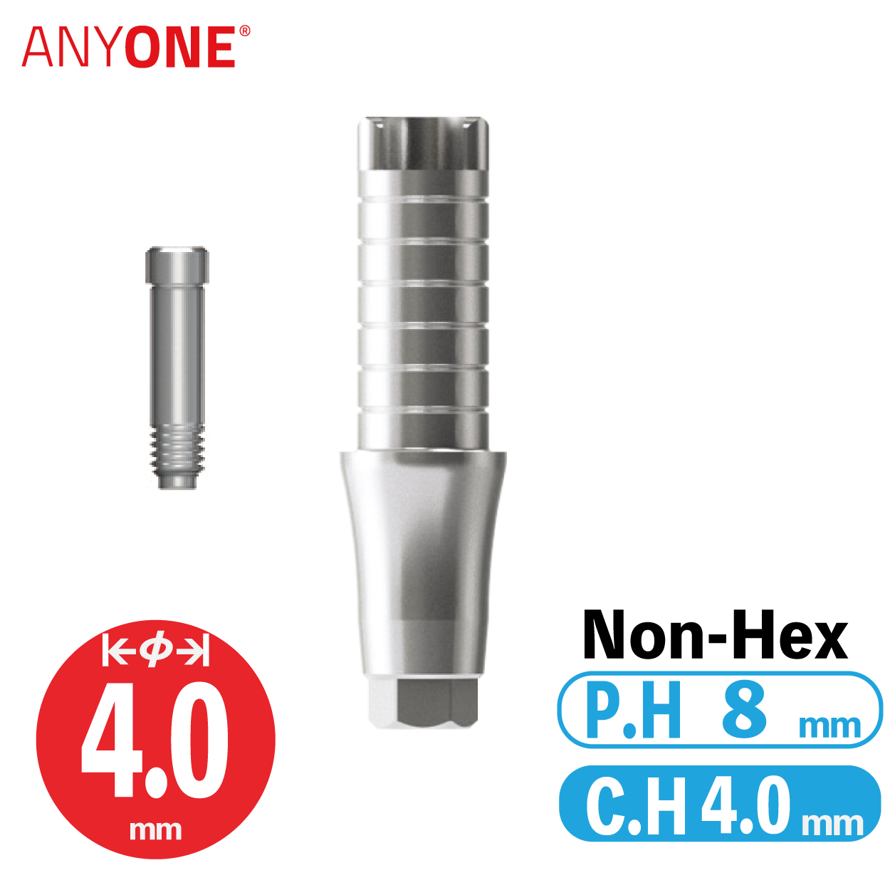 ZrGEN Abutment [AO]　Ø4/ C.H=4/ P.H=8/ Non-Hex