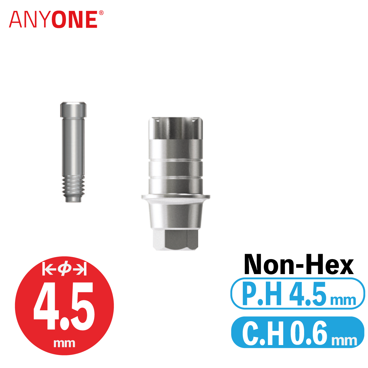 ZrGEN Abutment [AO]　φ4.5/ C.H=0.6/ P.H=4.5/ Non-Hex