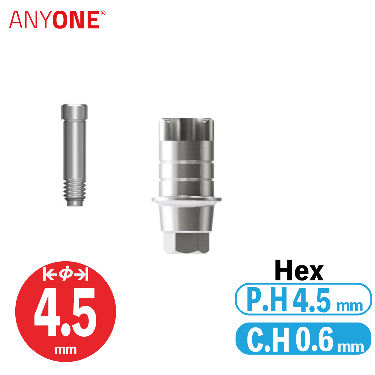 ZrGEN Abutment [AO]　Ø4.5/ C.H=0.6/ P.H=4.5/ Hex