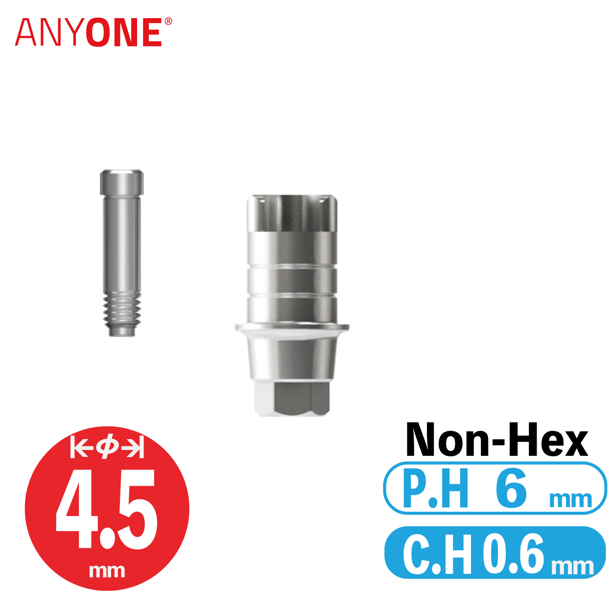 ZrGEN Abutment [AO]　Ø4.5/ C.H=0.6/ P.H=6/ Non-Hex