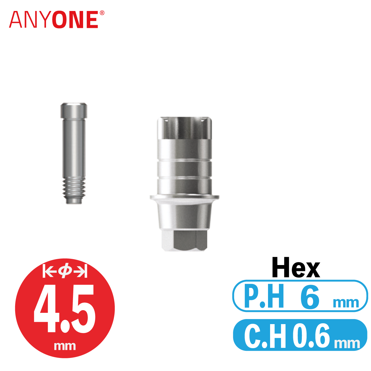 ZrGEN Abutment [AO]　φ4.5/ C.H=0.6/ P.H=6/ Hex