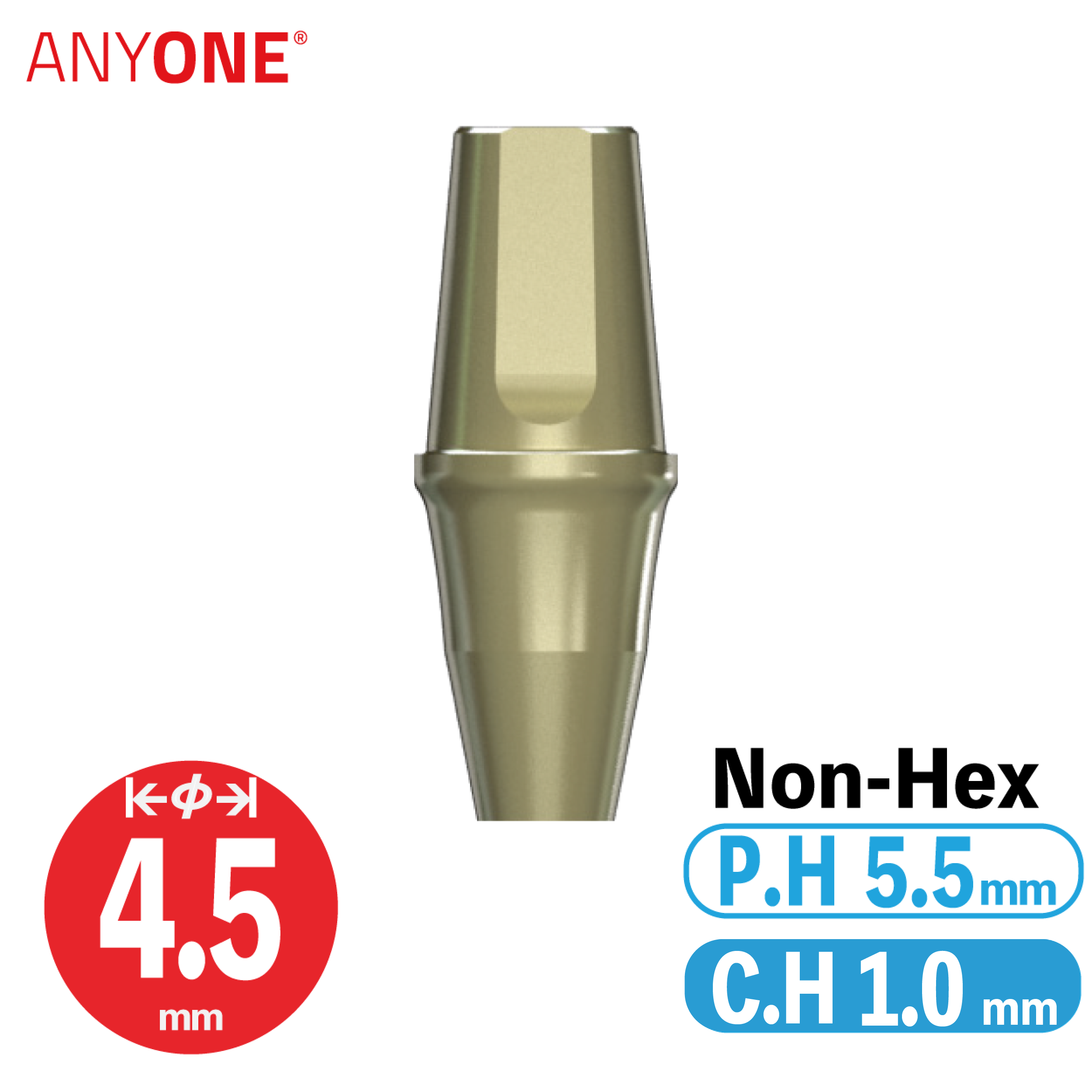 EZ Post Abutment [AO] φ4.5/ C.H=1.0/ P.H=5.5/ Non-Hex