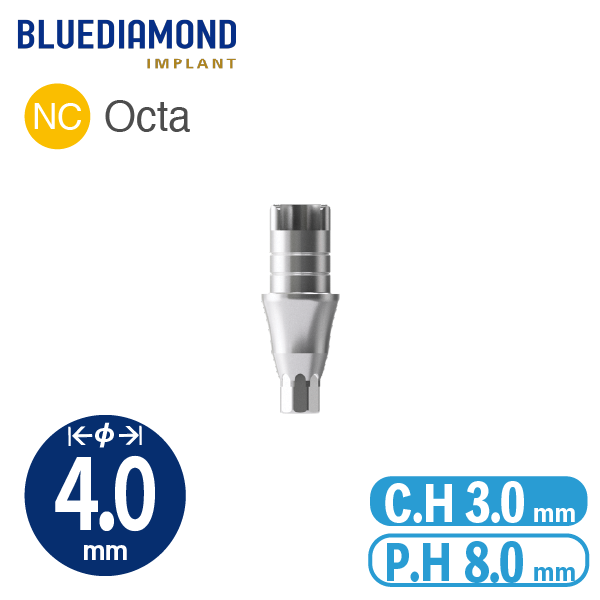 ZrGEN Abutment [BD] NC φ4.0 / C.H=3.0 / P.H=8.0 / Octa